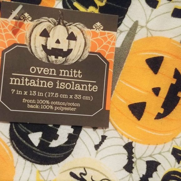 Happy Haunting Halloween Pumpkins bats Oven Mitt Dish Towel Kitchen decor 2p Set - Picture 9 of 10
